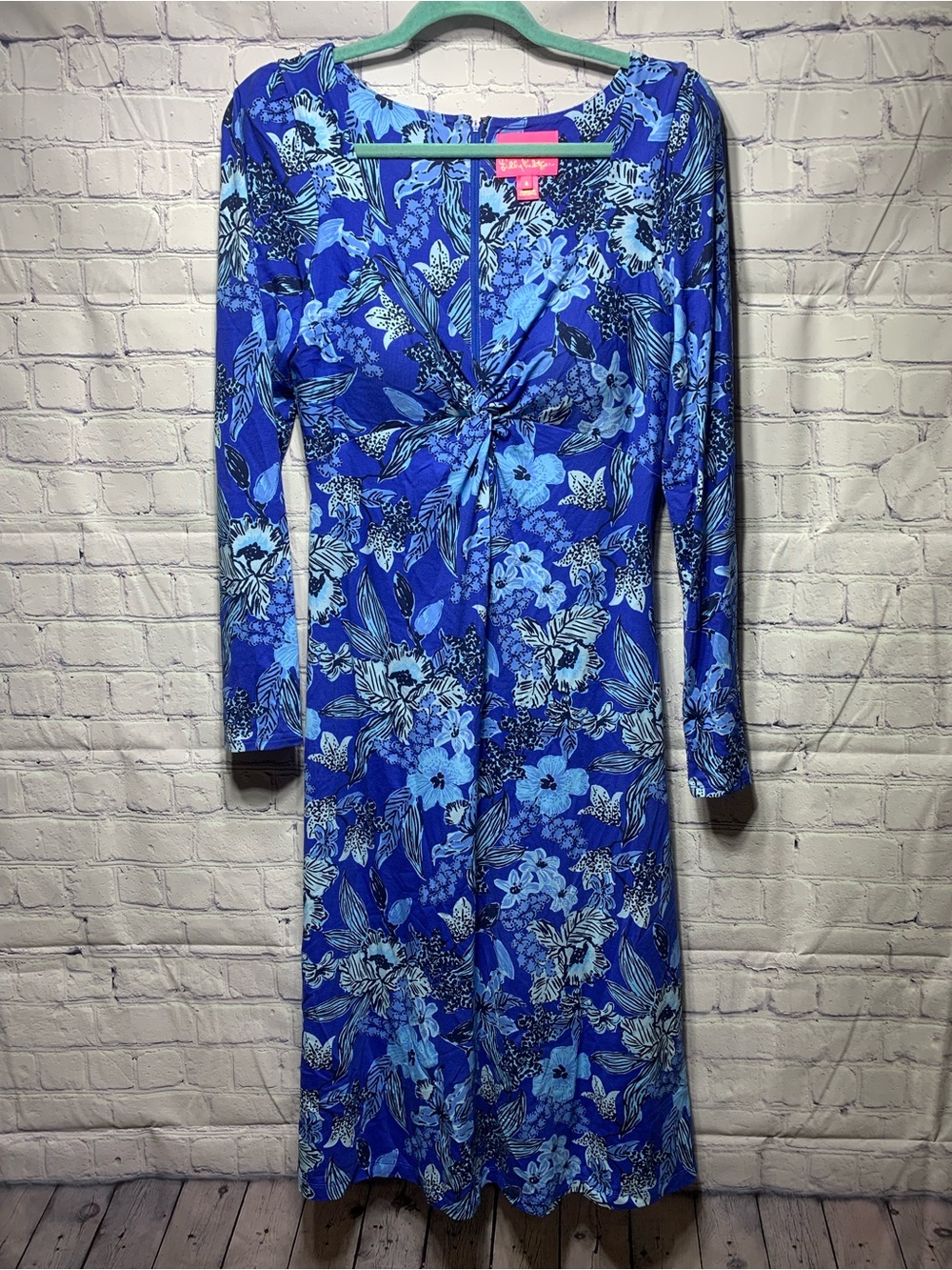 Lilly Pulitzer Womens Claudia Twist Front Midi Dress Blue Floral Sz 6 Preppy
